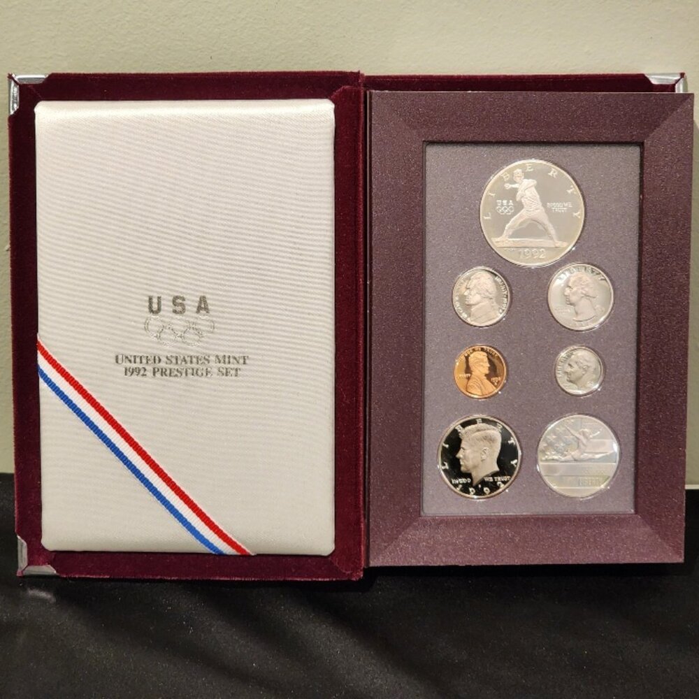 1992 -S US Mint USA Olympic 7 Coin Prestige Proof Set COA OGP